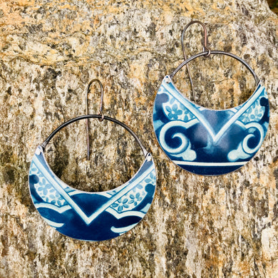 Deep Blueberry Crescent Circles Upcycled Tin Earrings