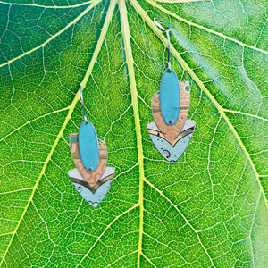 Pale Seafoam & Pink Reuleaux Triangle Upcycled Teardrop Tin Earrings