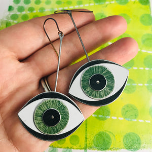Protective Green Eye Upcycled Tin Earrings