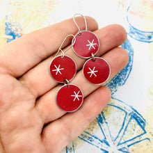 Load image into Gallery viewer, White Asterisks on Red Circles Tin Earrings