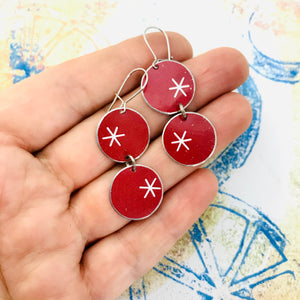 White Asterisks on Red Circles Tin Earrings