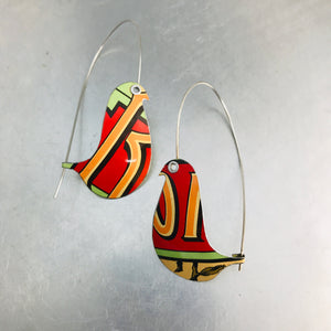 Red Roma Birds on a Wire Upcycled Tin Earrings