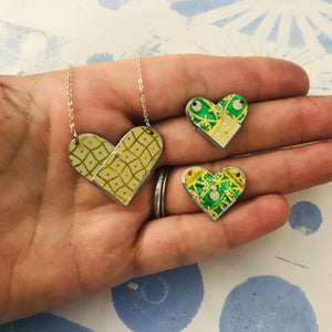 RESERVED 3 Golden Checkerboard Tin Heart Recycled Necklaces
