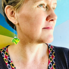 Load image into Gallery viewer, Narrow Arc Yellow Leaves on Diamonds Zero Waste Tin Earrings
