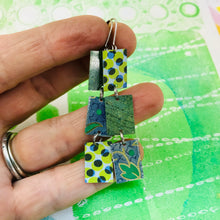 Load image into Gallery viewer, Blues &amp; Greens Upcycled Rectangles Tin Earrings