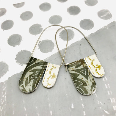 Antiqued Whites Mixed Patterns Arch Dangle Tin Earrings