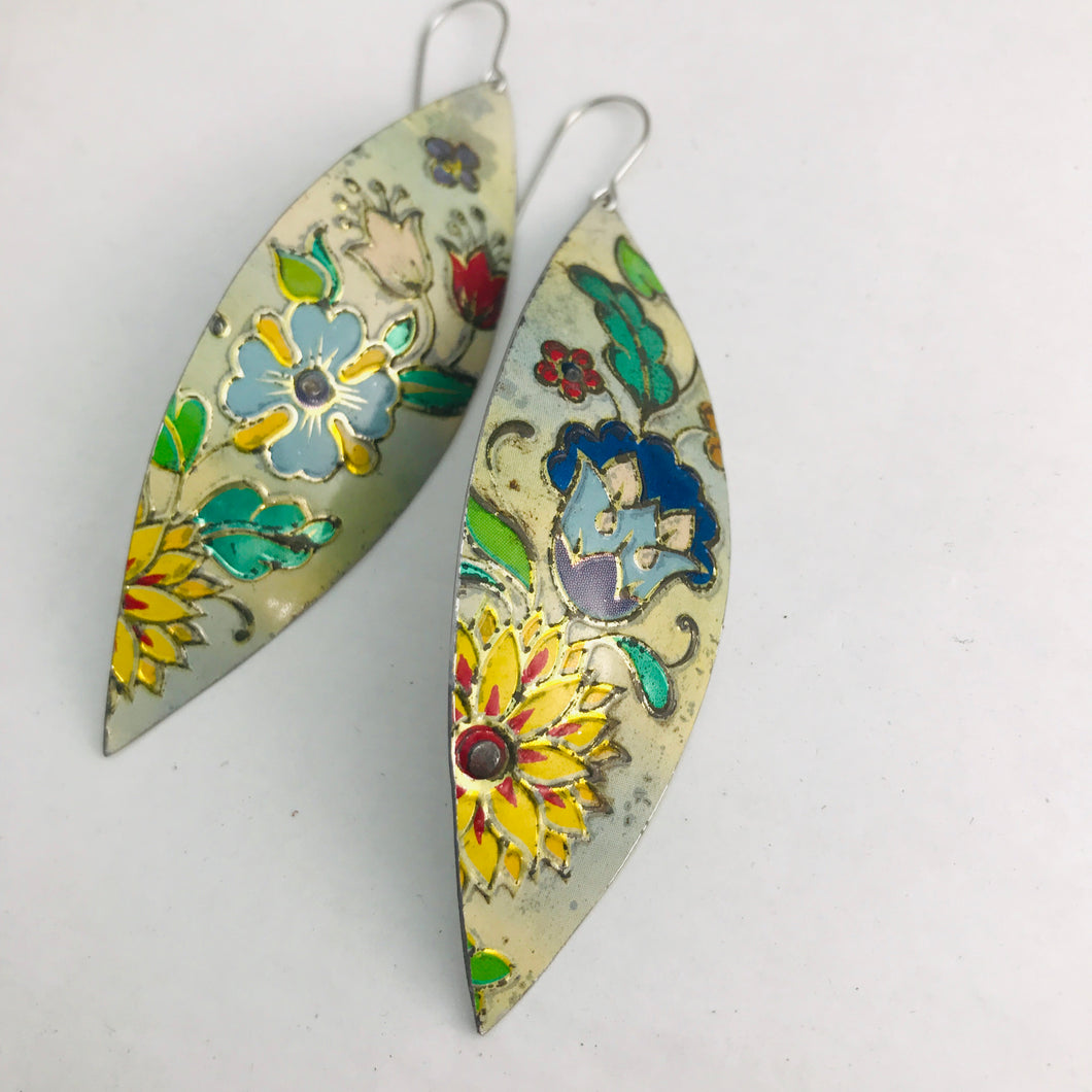 Vintage Mixed Flowers Upcycled Tin Leaf Earrings