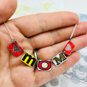 Red Heart Mom Upcycled Tin Necklace