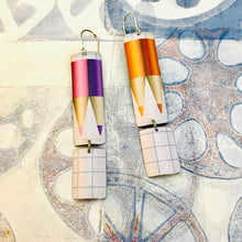 Load image into Gallery viewer, Colored Pencils &amp; Graph Paper Rounded Rectangles Zero Waste Tin Earrings