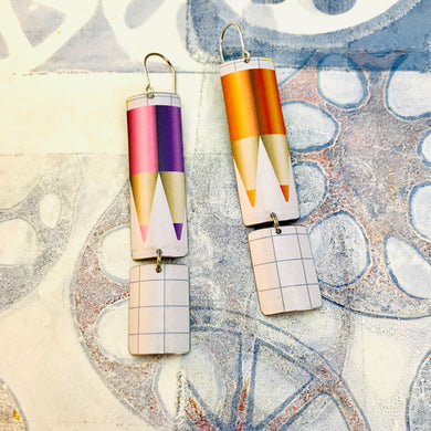 Colored Pencils & Graph Paper Rounded Rectangles Zero Waste Tin Earrings