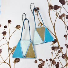 Load image into Gallery viewer, Long Triangles Tesserae Arched Wire Tin Earrings