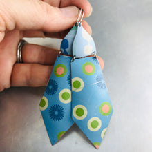 Load image into Gallery viewer, Mod Dots on Blue Upcycled Tin Earrings