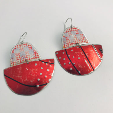 Mixed Reds Little Boats Upcycled Tin Earrings