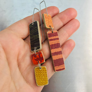 Mixed Pattern Rectangles Recycled Book Cover Earrings