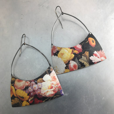 Flower Bouquet on Midnight Wide Arch Tin Earrings