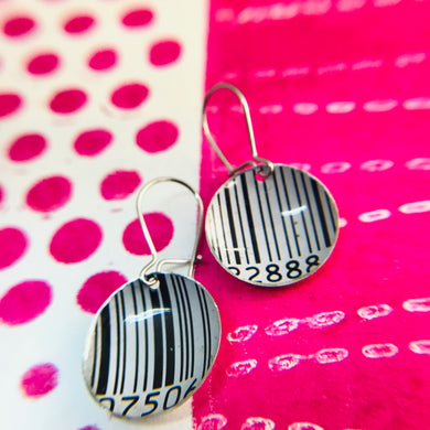 Black & White Barcode Tiny Dot Upcycled Tin Earrings