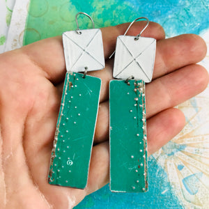 Grass Green & Snowy White Recycled Tin Earrings
