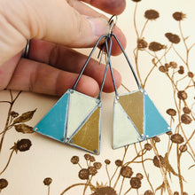 Load image into Gallery viewer, Long Triangles Tesserae Arched Wire Tin Earrings