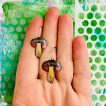 Load image into Gallery viewer, Tiny Red Gilled Mushrooms Upcycled Tin Earrings