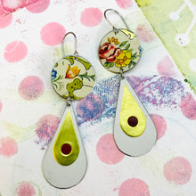 Load image into Gallery viewer, Flowers &amp; Long White Teardrops Tin Earrings