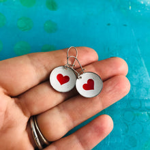 Load image into Gallery viewer, Red Hearts on White Tiny Dot Tin Earrings