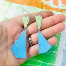 Load image into Gallery viewer, Grass &amp; Sky Narrow Kites Recycled Tin Earrings