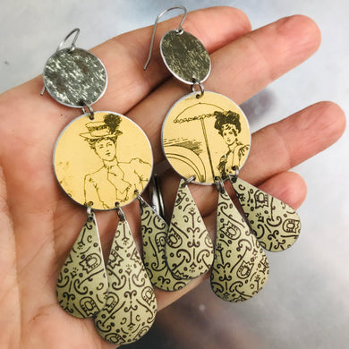 RESERVED Antiqued Gold Victorian Era Women Zero Waste Tin Chandelier Earrings