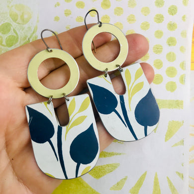 Midnight Blue Leaves Chunky Horseshoes Zero Waste Tin Earrings