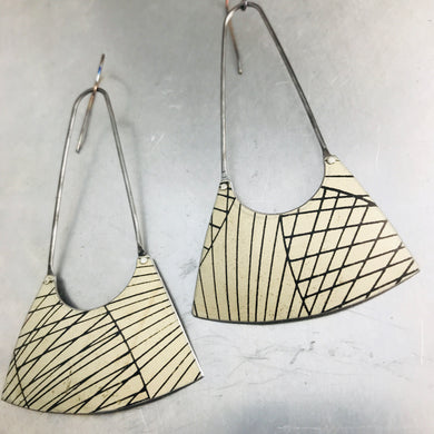 Cream with Black Lines Upcycled Tin Earrings