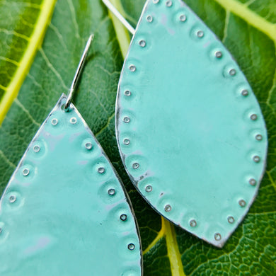 Seafoam Seascape Upcycled Teardrop Tin Earrings