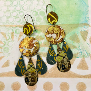 Verdigris and Mixed Bronzes Zero Waste Tin Chandelier Earrings