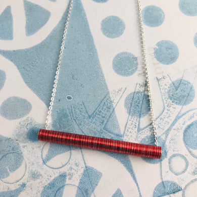Minimalist Scarlet Etched Tube Upcycled Tin Necklace Tin Anniversary Gift