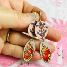 Load image into Gallery viewer, Anchor &amp; Flame Dice Tattoo Upcycled Teardrop Tin Earrings