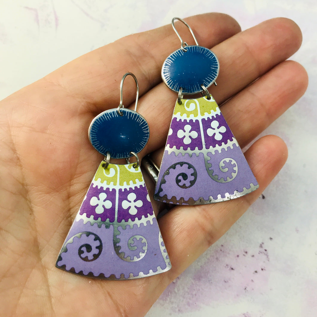 Purple Mandala Sapphire Ovals Small Fans Zero Waste Tin Earrings