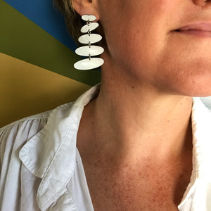 Bright White Oval Cairns Upcycled Tin Post Earrings