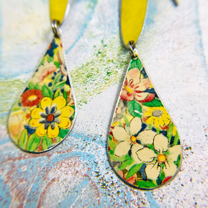 Sunny Flowers Teardrop Tin Earrings