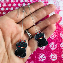 Load image into Gallery viewer, Little Lucky Cats in Black Upcycled Tin Earrings