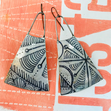 Ink Doodles Upcycled Tin Long Fans Earrings