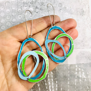 Lake, Grass & Sky Scribbles Upcycled Tin Earrings