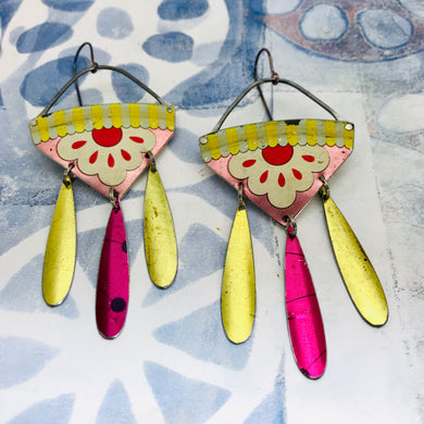 Santa Fe White Flower Pink Chandelier Tin Earrings
