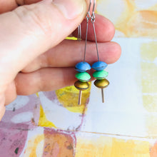 Load image into Gallery viewer, Cornflower, Fresh Pea, Gold Tiny Macarons Tin Earrings