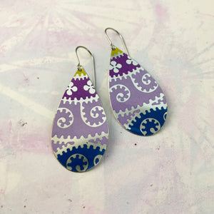 Purple Mandala Upcycled Teardrop Tin Earrings