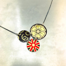 Load image into Gallery viewer, Mixed Black, Gold &amp; Red Circles Upcycled Tin Necklace
