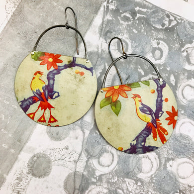 Fantastical Birds Circles Upcycled Tin Earrings