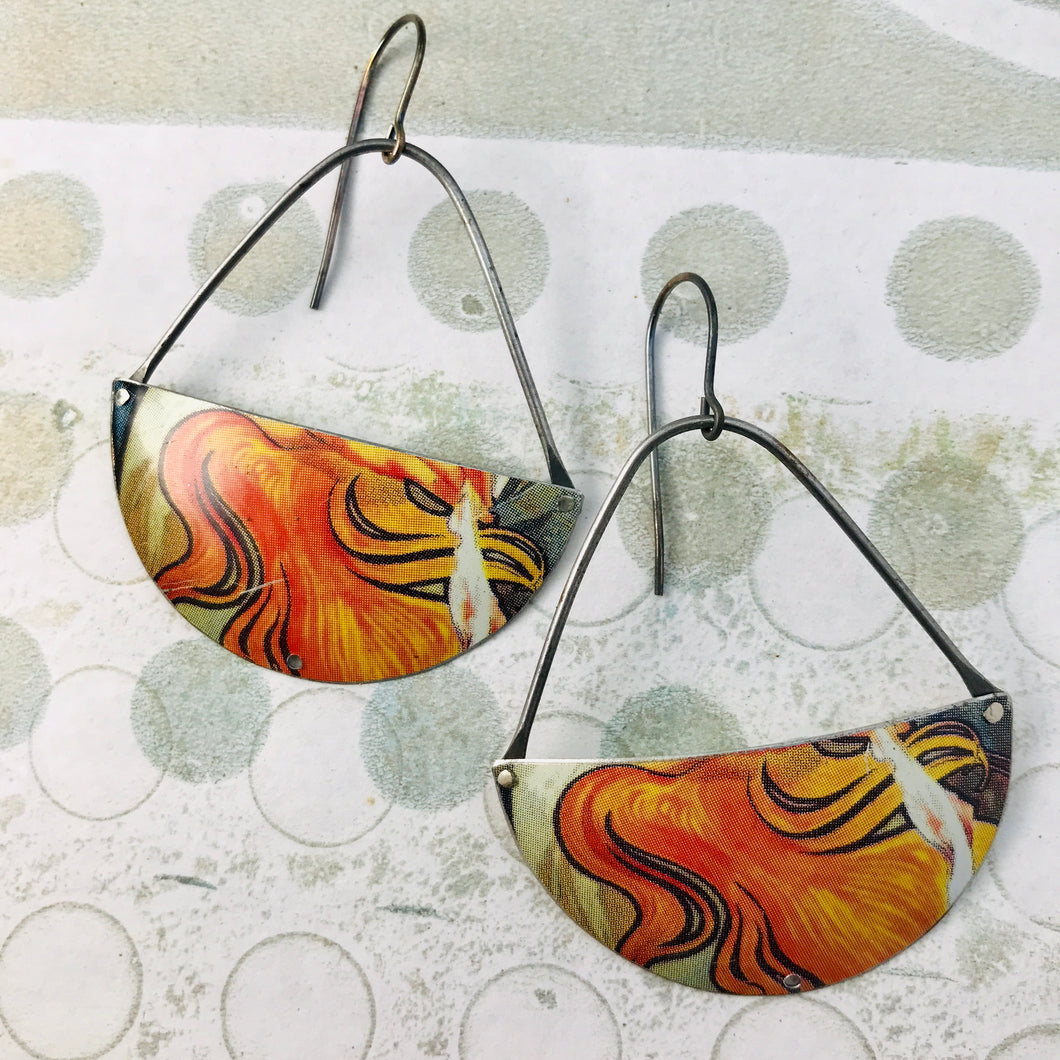 Waves of Orange Upcycled Tin Earrings