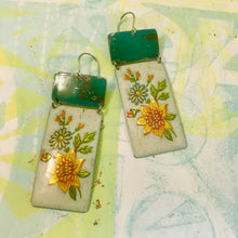 Load image into Gallery viewer, Vintage Flowers &amp; Turquoise Recycled Tin Earrings 30th Birthday Gift