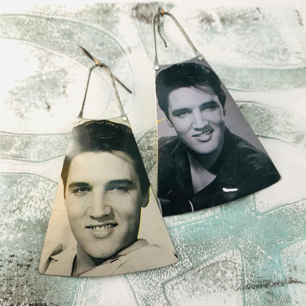 Young Elvis Upcycled Tin Long Fans Earrings