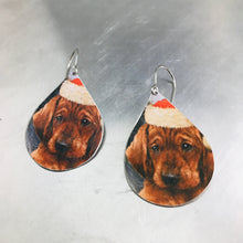 Load image into Gallery viewer, Xmas Puppies Upcycled Teardrop Tin Earrings