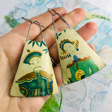 Load image into Gallery viewer, Japanese Couple Upcycled Tin Long Fans Earrings