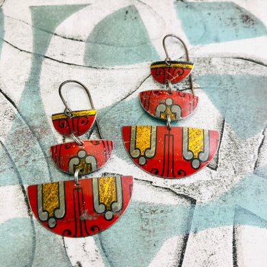 Vintage Red & Gold Stacked Half Moons Earrings